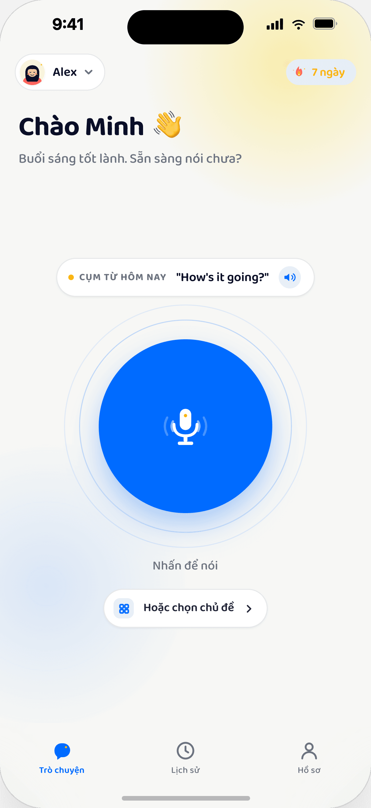 Màn hình chính của ứng dụng VieSpeak