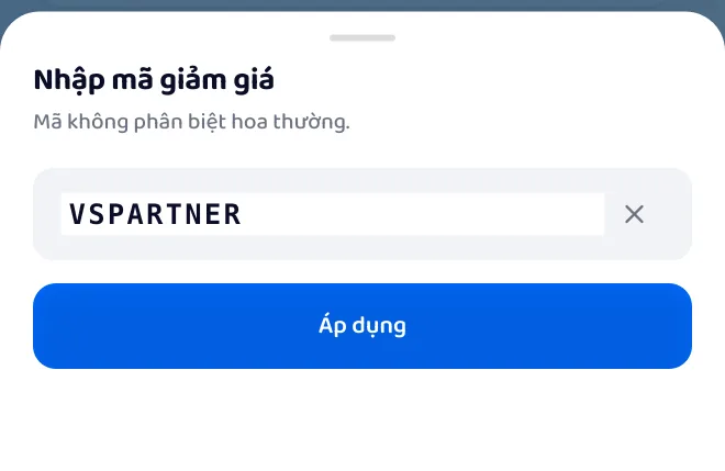 Bảng Nhập mã giảm giá với mã VSPARTNER đã gõ và nút Áp dụng